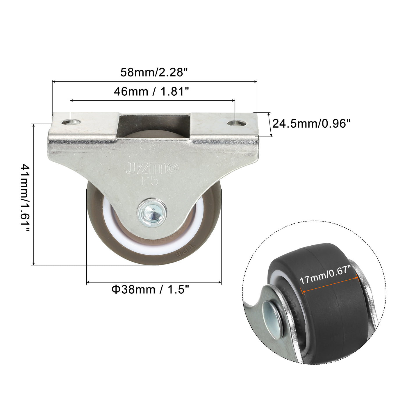 Harfington Mini Fixed Caster Wheel 1.5", 8 Pack TPE Rigid Roller with Bearing Screws, Brown