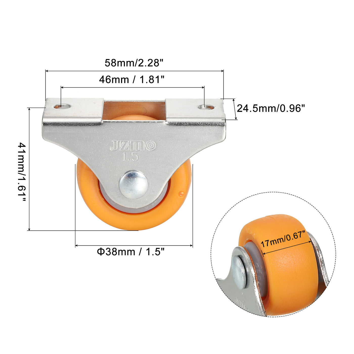 Harfington Mini Fixed Caster Wheel 1.5", 4pcs MPA Rigid Roller with Bearing Screws, Orange