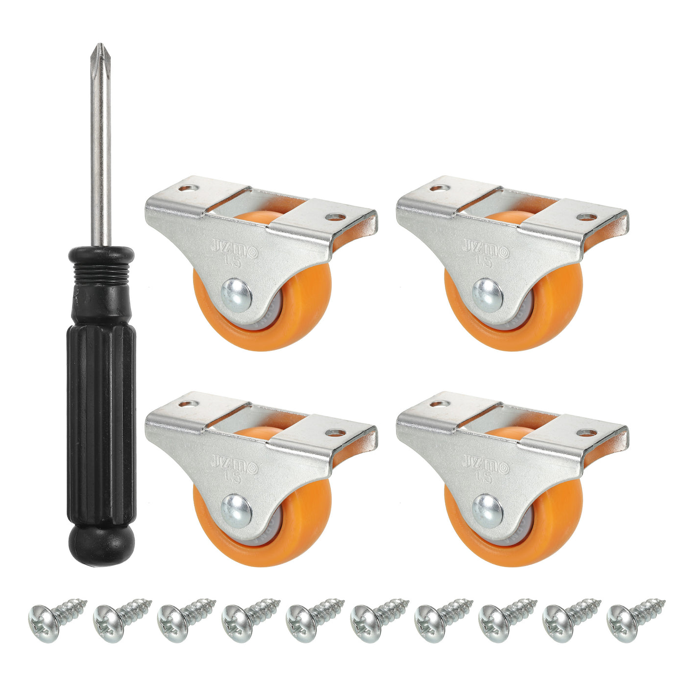 Harfington Mini Fixed Caster Wheel 1.5", 4pcs MPA Rigid Roller with Bearing Screws, Orange