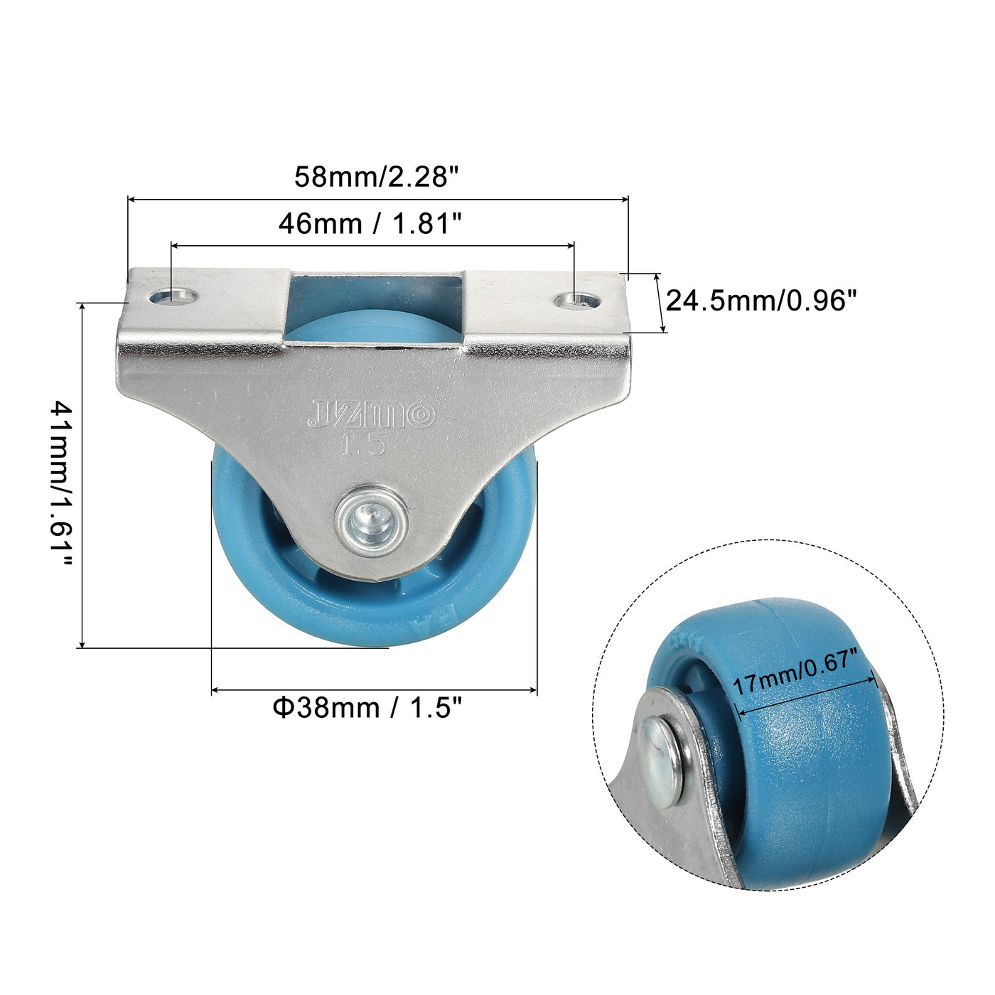 Harfington Mini Fixed Caster Wheel 1.5", 8 Pack PA Rigid Roller with Screws, Blue