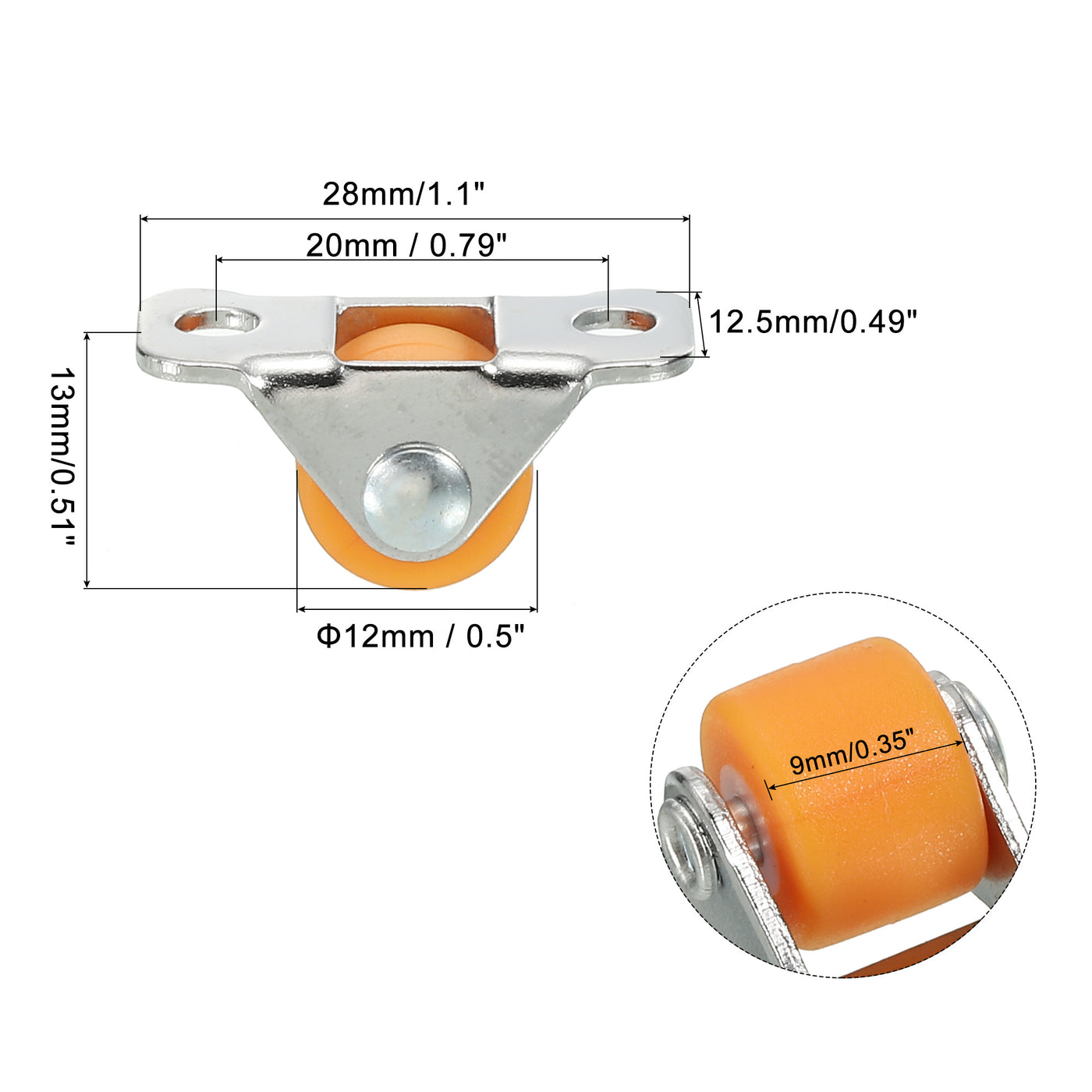 Harfington Mini Fixed Caster Wheel 0.5", 12pcs Hard Plastic Rigid Roller with Screws Orange