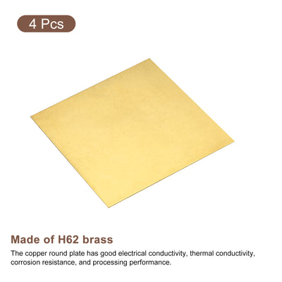 Harfington Uxcell Brass Sheet, 4 x H62 Metal Sheets Plates 2" Length x 2" Width x 0.02" Thickness