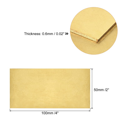 Harfington Uxcell Brass Sheet, 2 x H62 Metal Sheets Plates 4" Length x 2" Width x 0.024" Thickness