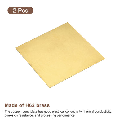 Harfington Uxcell Brass Sheet, 2 x H62 Metal Sheets Plates 4" Length x 4" Width x 0.024" Thickness