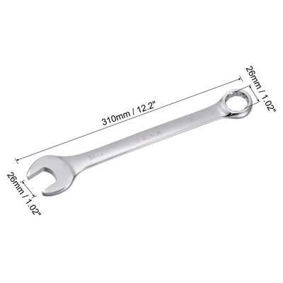 Harfington Uxcell Metric 26mm 12-Point Box Open End Combination Wrench Chrome Finish, Cr-V