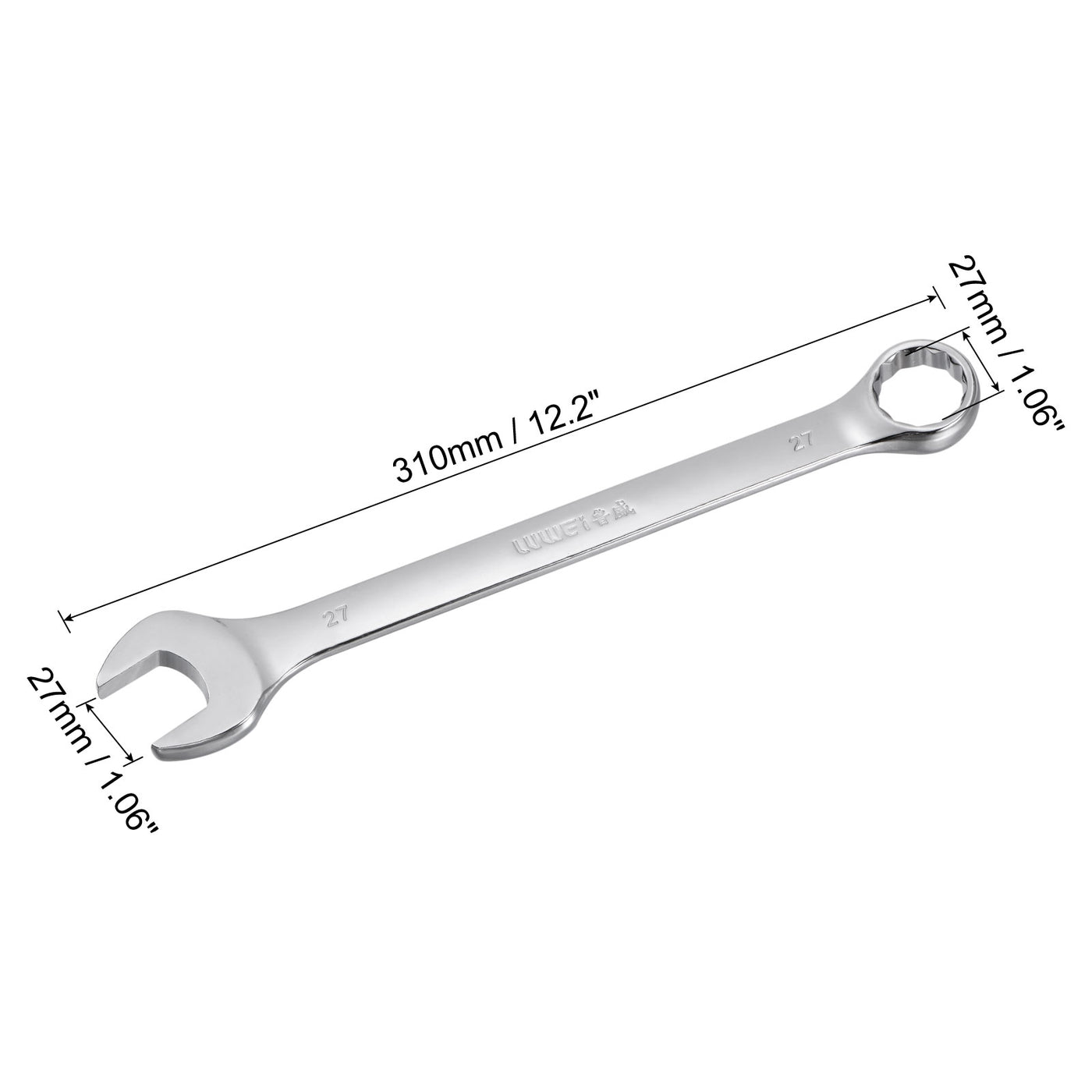 uxcell Uxcell Metric 27mm 12-Point Box Open End Combination Wrench Chrome Finish, Cr-V