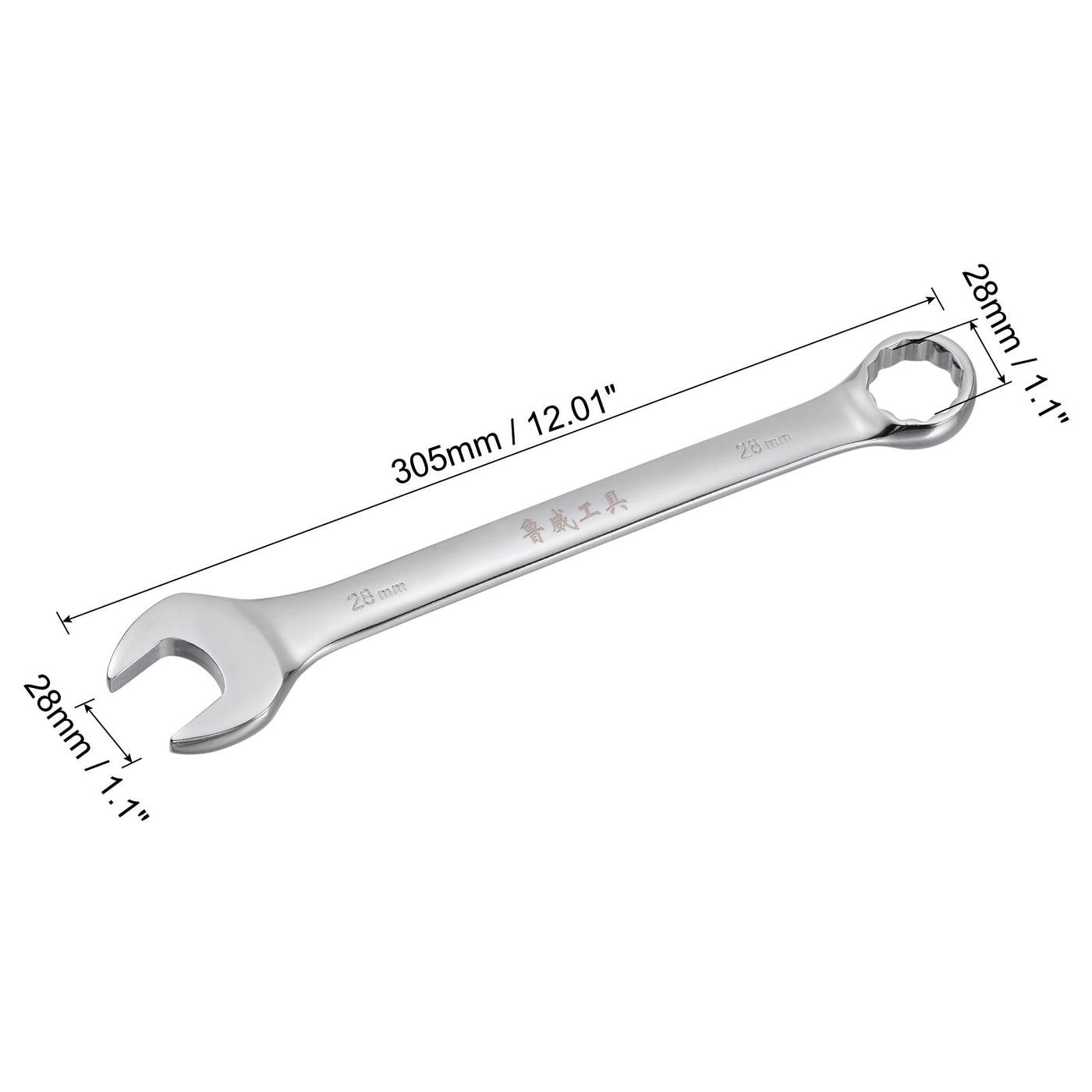 uxcell Uxcell Metric 28mm 12-Point Box Open End Combination Wrench Chrome Finish, Cr-V