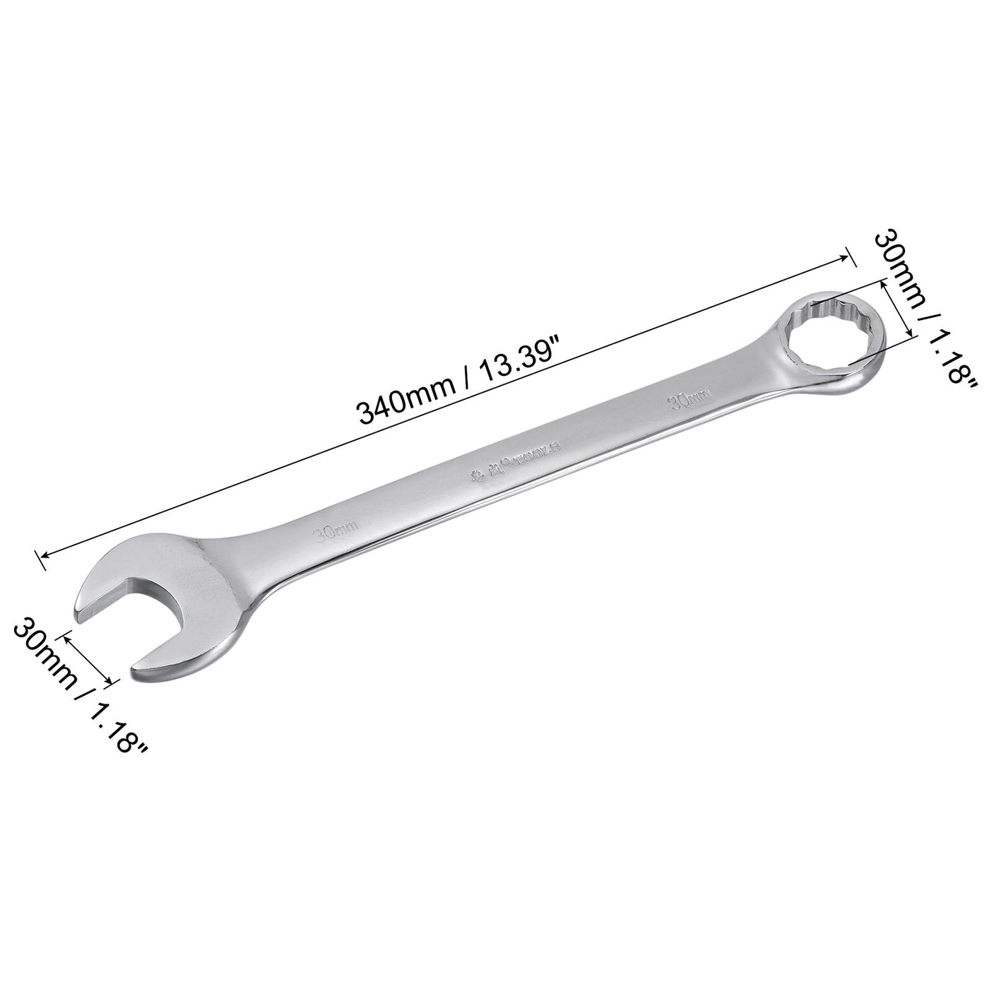 uxcell Uxcell Metric 30mm 12-Point Box Open End Combination Wrench Chrome Finish, Cr-V