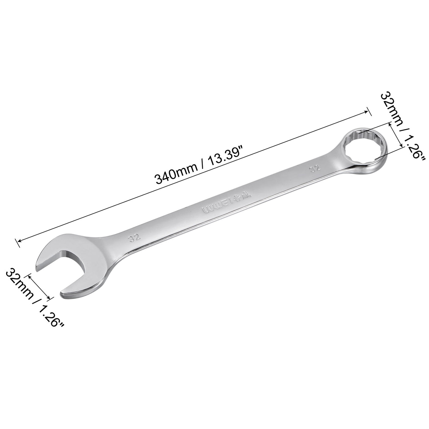 uxcell Uxcell Metric 32mm 12-Point Box Open End Combination Wrench Chrome Finish, Cr-V