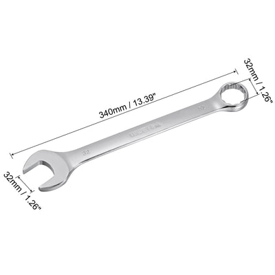 Harfington Uxcell Metric 32mm 12-Point Box Open End Combination Wrench Chrome Finish, Cr-V