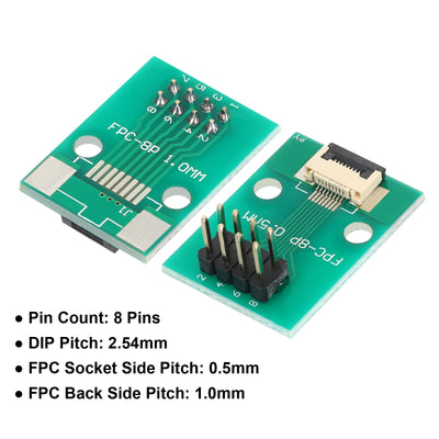 Harfington FFC FPC Connector Board 8 Pin 0.5mm 2.54mm to 1.0mm 2.54mm PCB Converter Board for DVD Player/Digital Cameras/Laptops