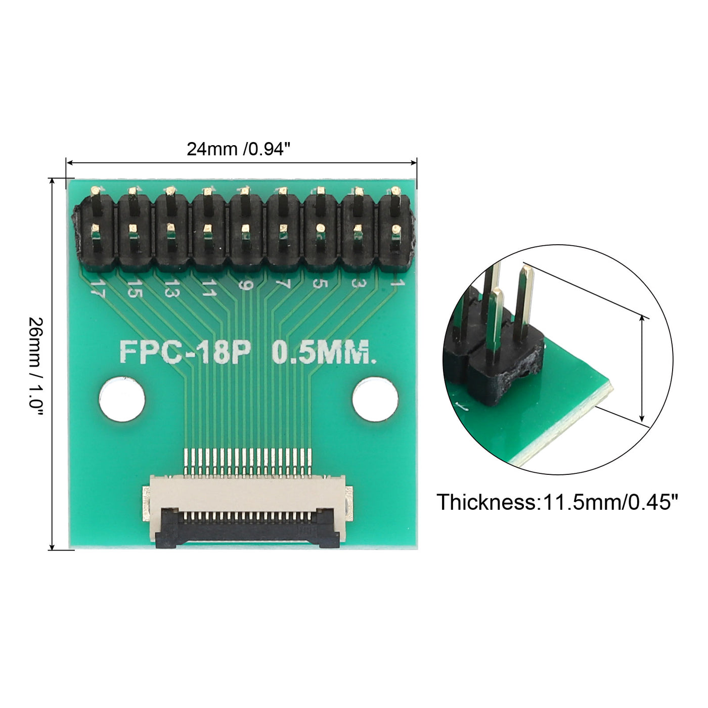 Harfington FFC FPC Connector Board 18 Pin 0.5mm 2.54mm to 1.0mm 2.54mm PCB Converter Board for LCD TVs/Digital Cameras/Laptops