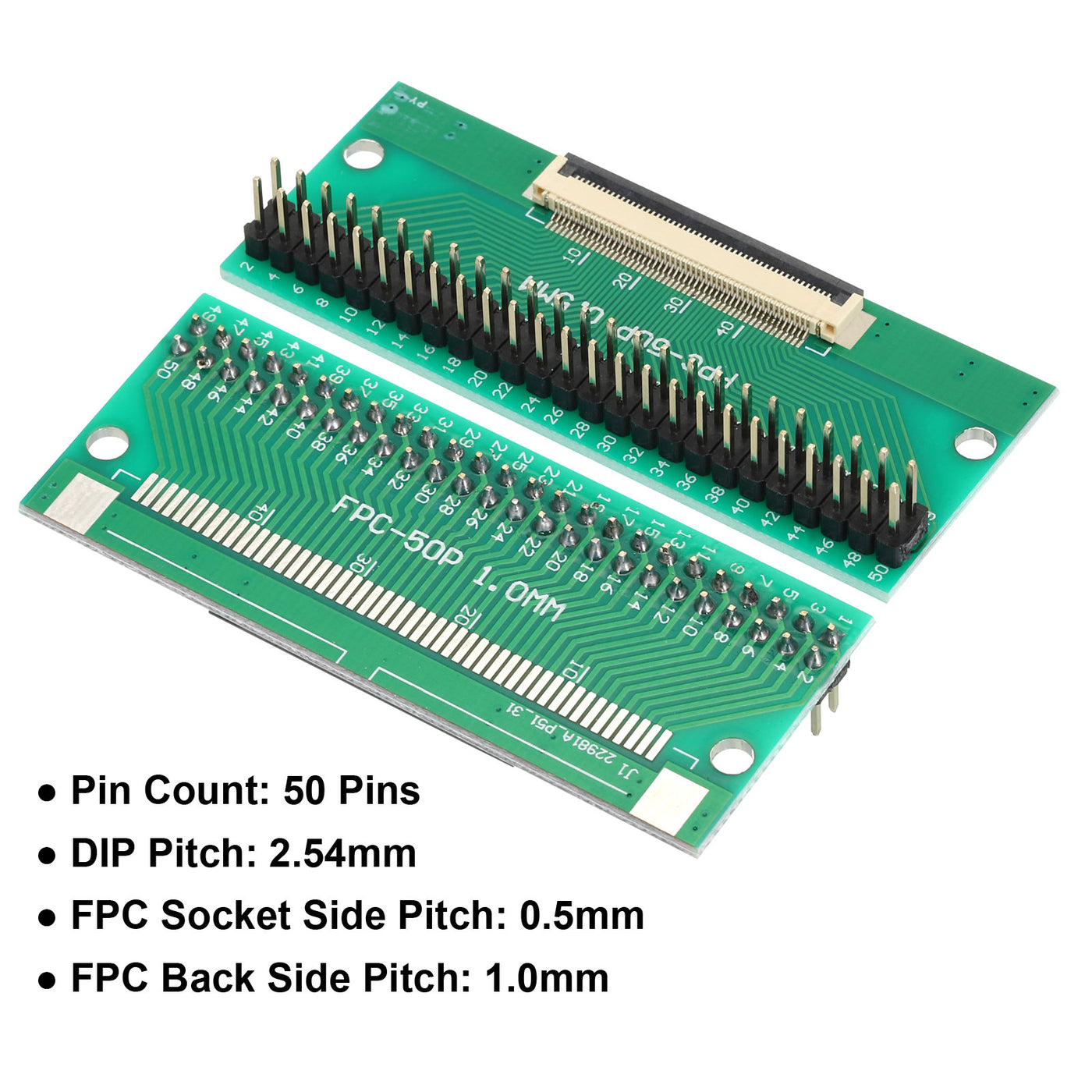 Harfington FFC FPC Connector Board 50 Pin 0.5mm 2.54mm to 1.0mm 2.54mm PCB Converter Board for DVD TV/Digital Cameras/Laptops