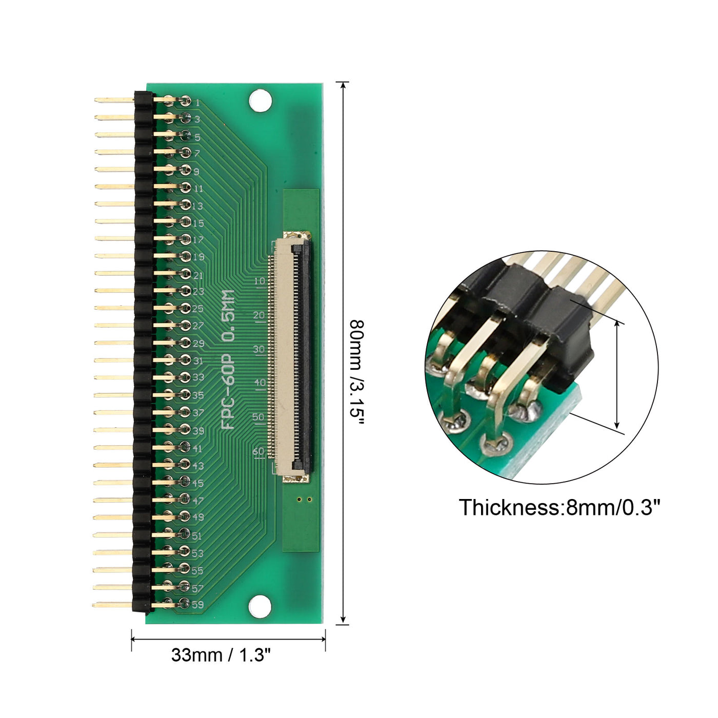 Harfington FFC FPC Connector Board 60 Pin 0.5mm 2.54mm to 1.0mm 2.54mm PCB Converter Board for LCD TVs/Digital Cameras/Laptops