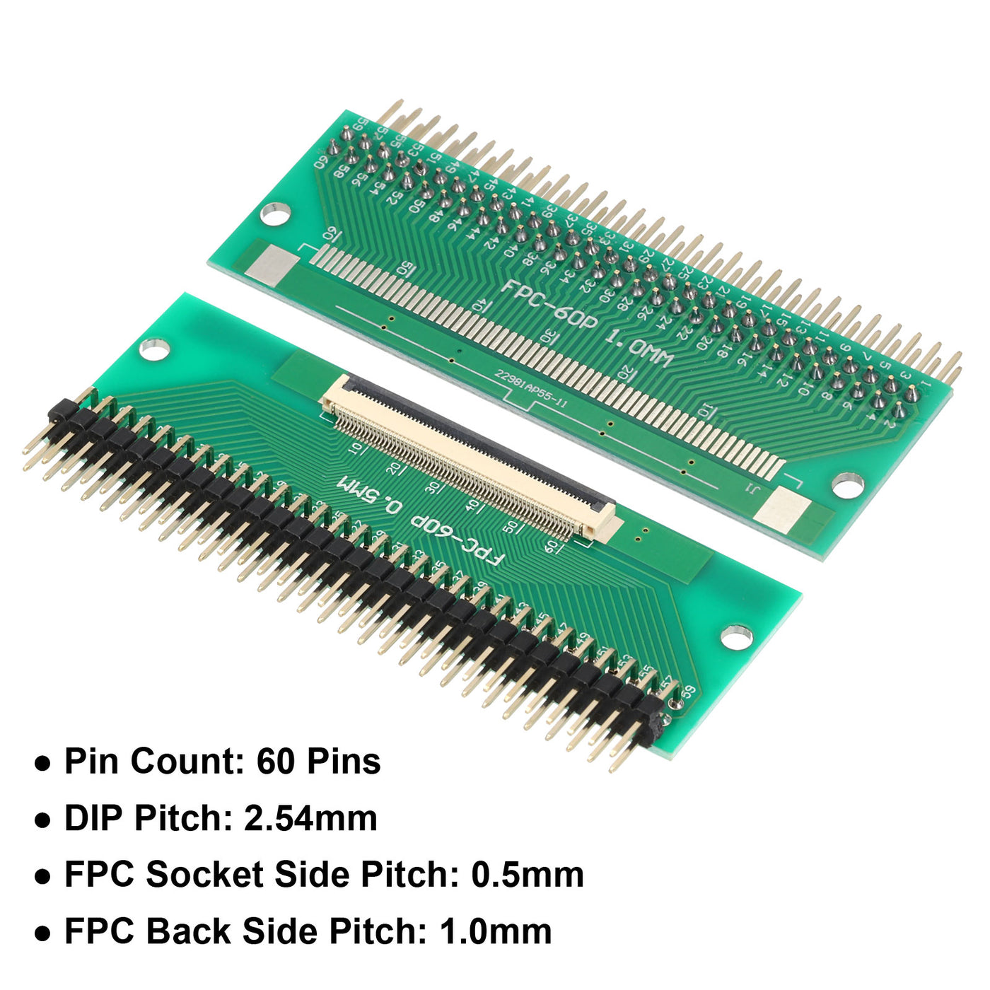 Harfington FFC FPC Connector Board 60 Pin 0.5mm 2.54mm to 1.0mm 2.54mm PCB Converter Board for LCD TVs/Digital Cameras/Laptops