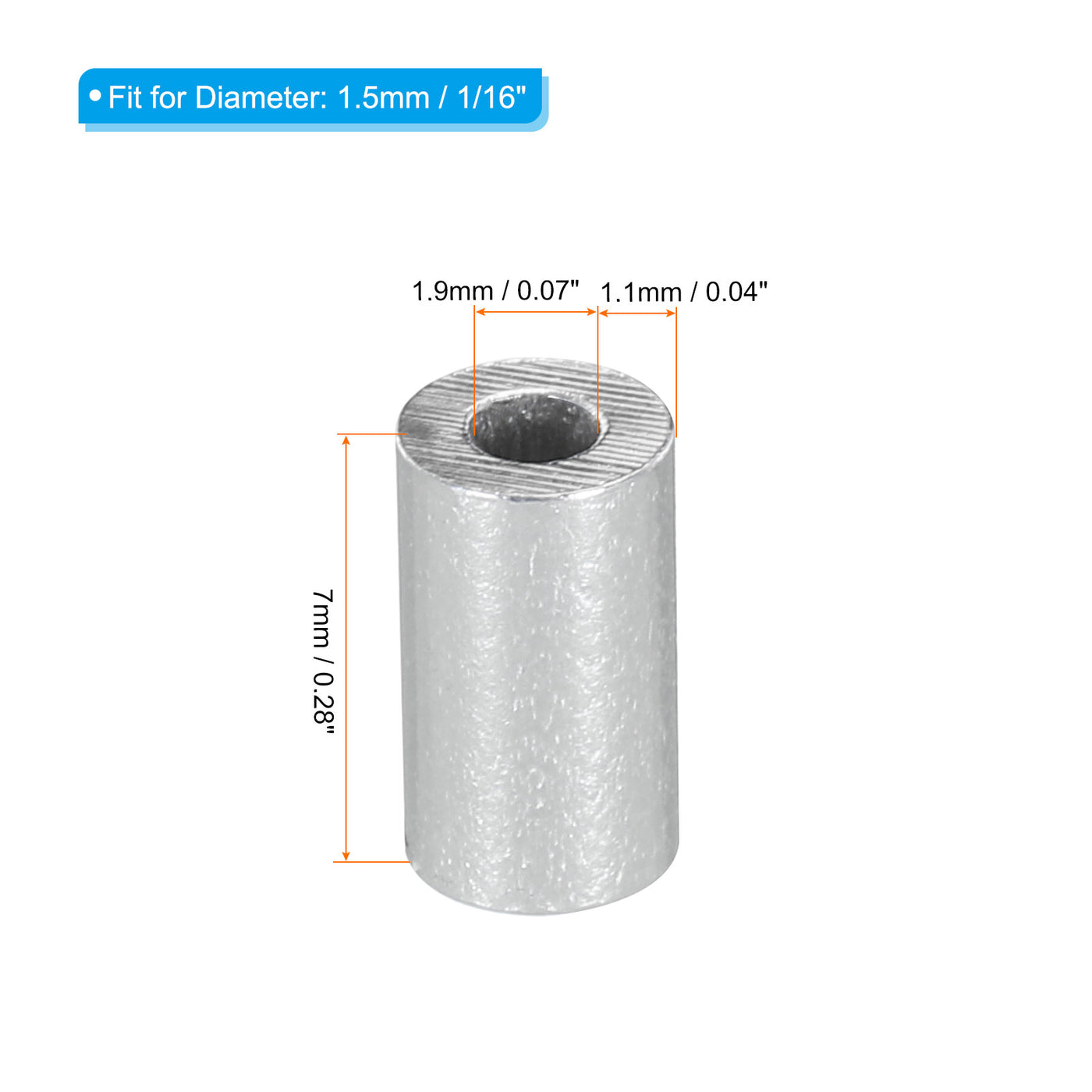 uxcell Uxcell 1/16" 1.5mm Aluminum Crimping Loop Sleeve Single Round Ferrule, Silver 50pcs