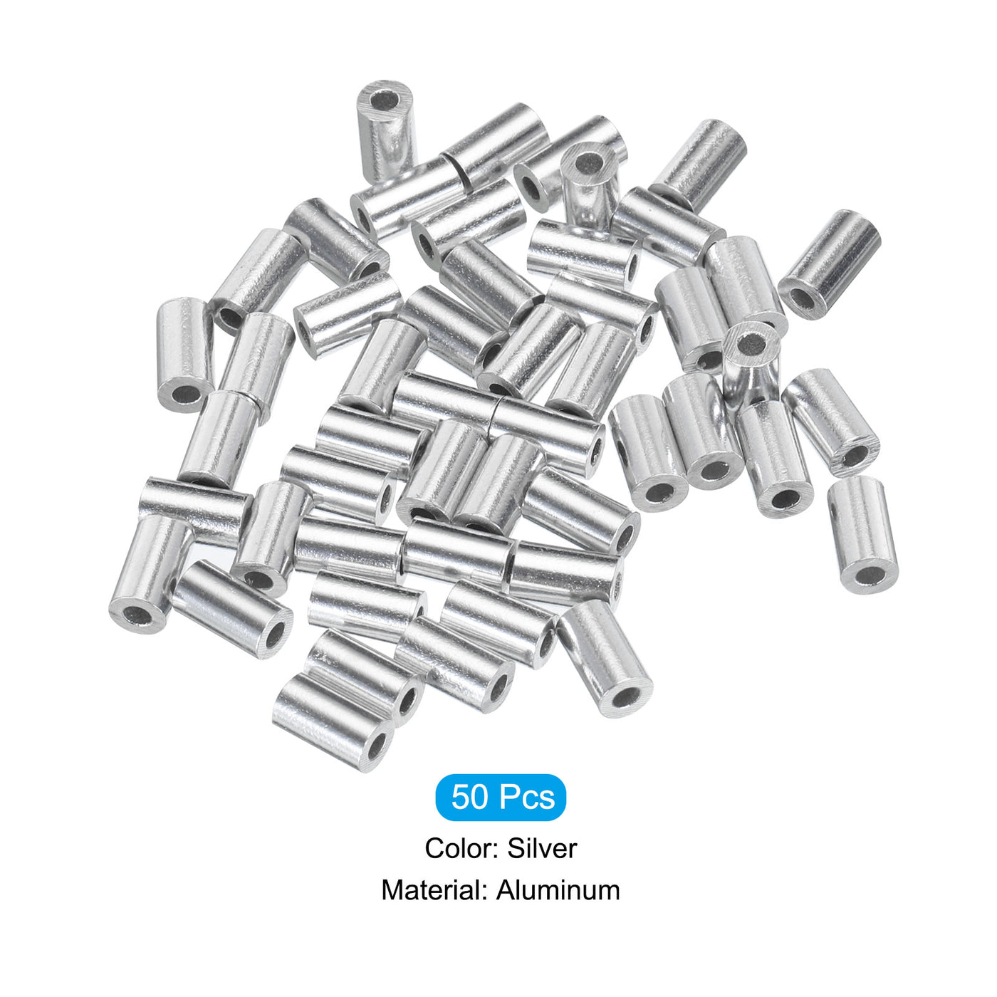 uxcell Uxcell 1/16" 1.5mm Aluminum Crimping Loop Sleeve Single Round Ferrule, Silver 50pcs