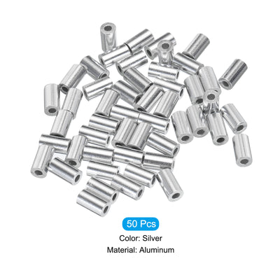 Harfington Uxcell 1/16" 1.5mm Aluminum Crimping Loop Sleeve Single Round Ferrule, Silver 50pcs