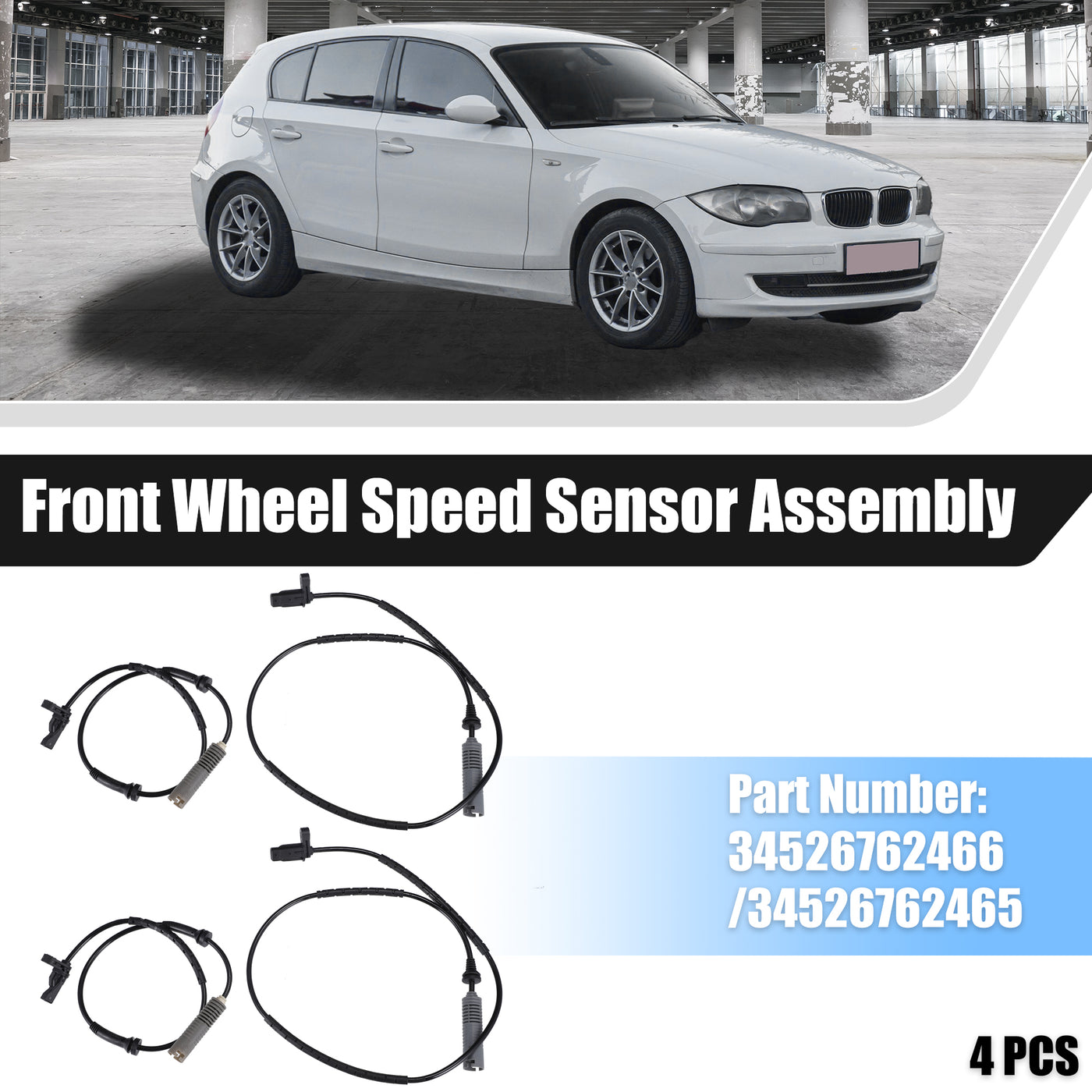 uxcell Uxcell 4pcs Front Rear Left Right Side ABS Wheel Speed Sensor No.34526762466 for BMW 125i 2008-2013