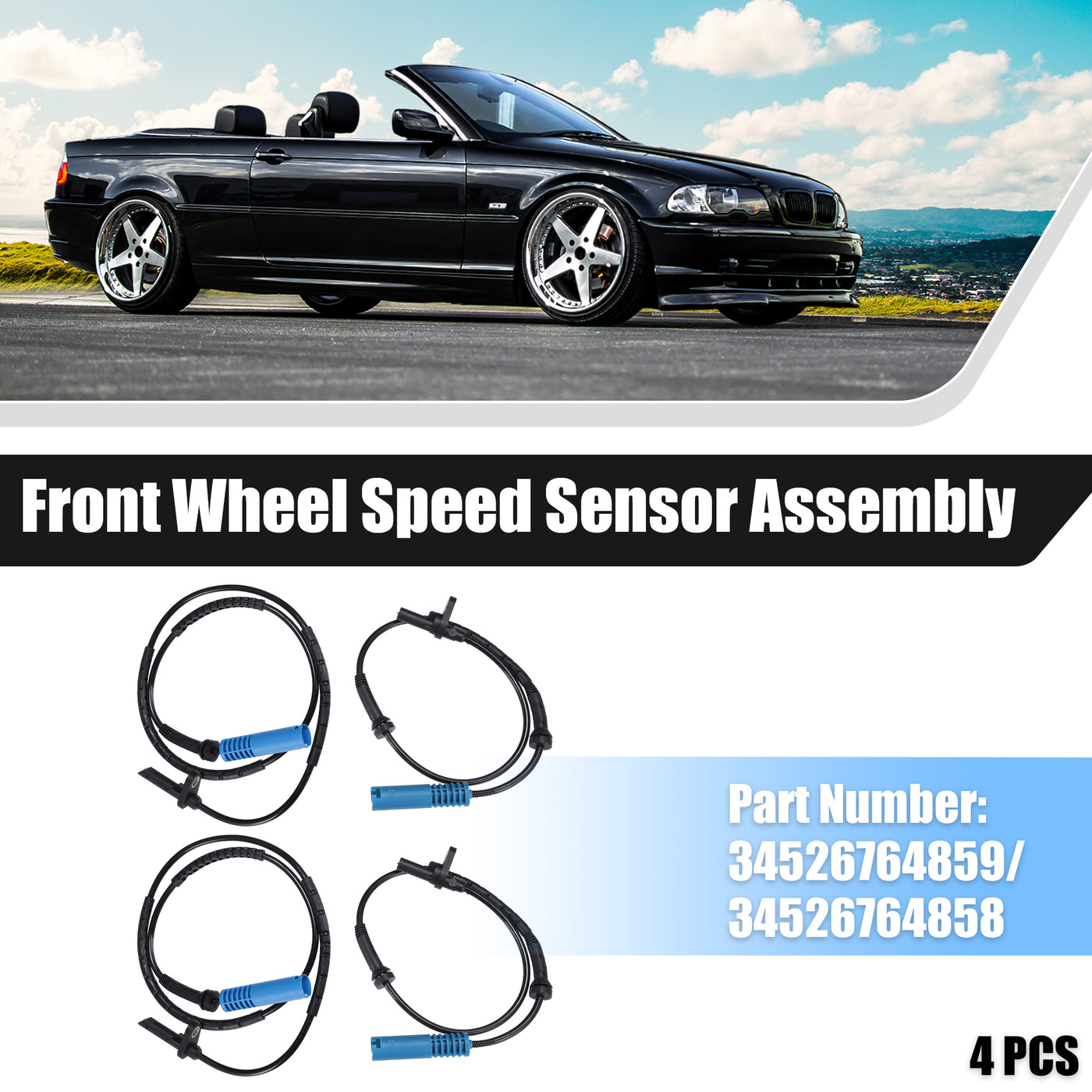 uxcell Uxcell 4pcs Front Rear Left Right Side ABS Wheel Speed Sensor No.34526764859 for BMW 325xi Base 3.0L L6 - Gas 2006