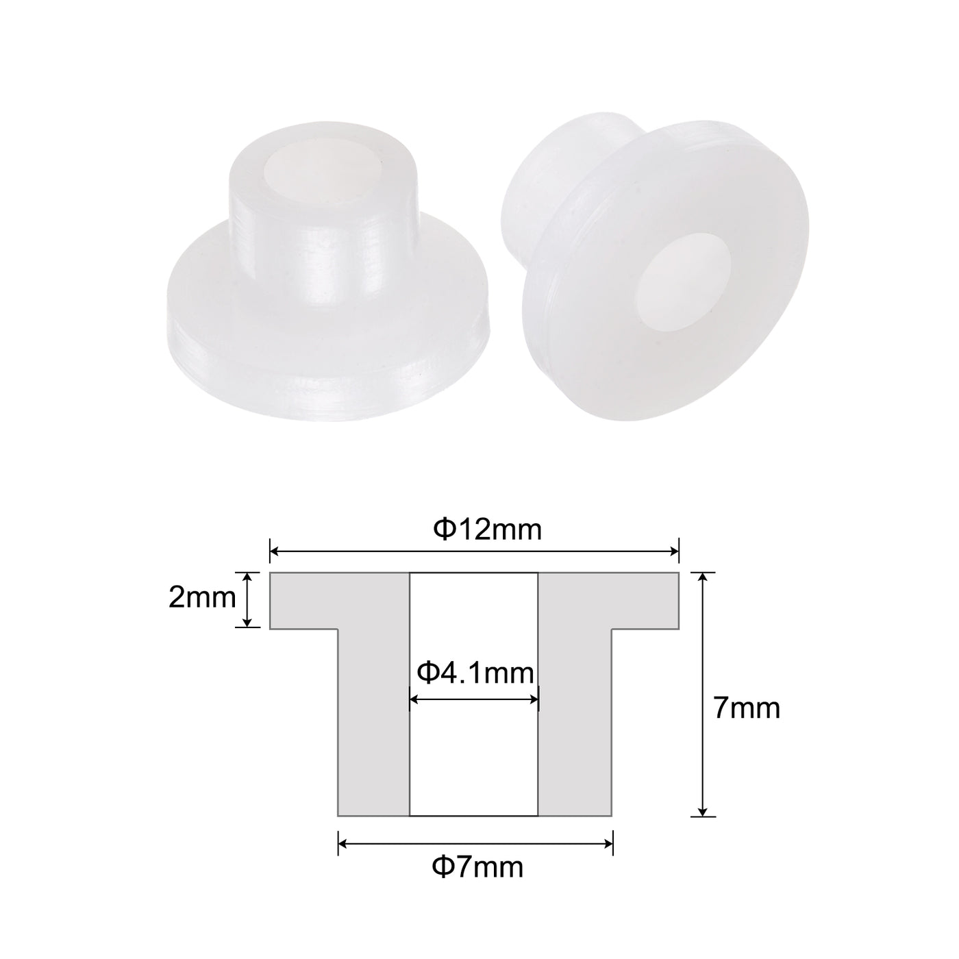 uxcell Uxcell 12pcs Flanged Sleeve Bearings 4.2mm ID 7mm OD 7mm Length Nylon Bushings, White