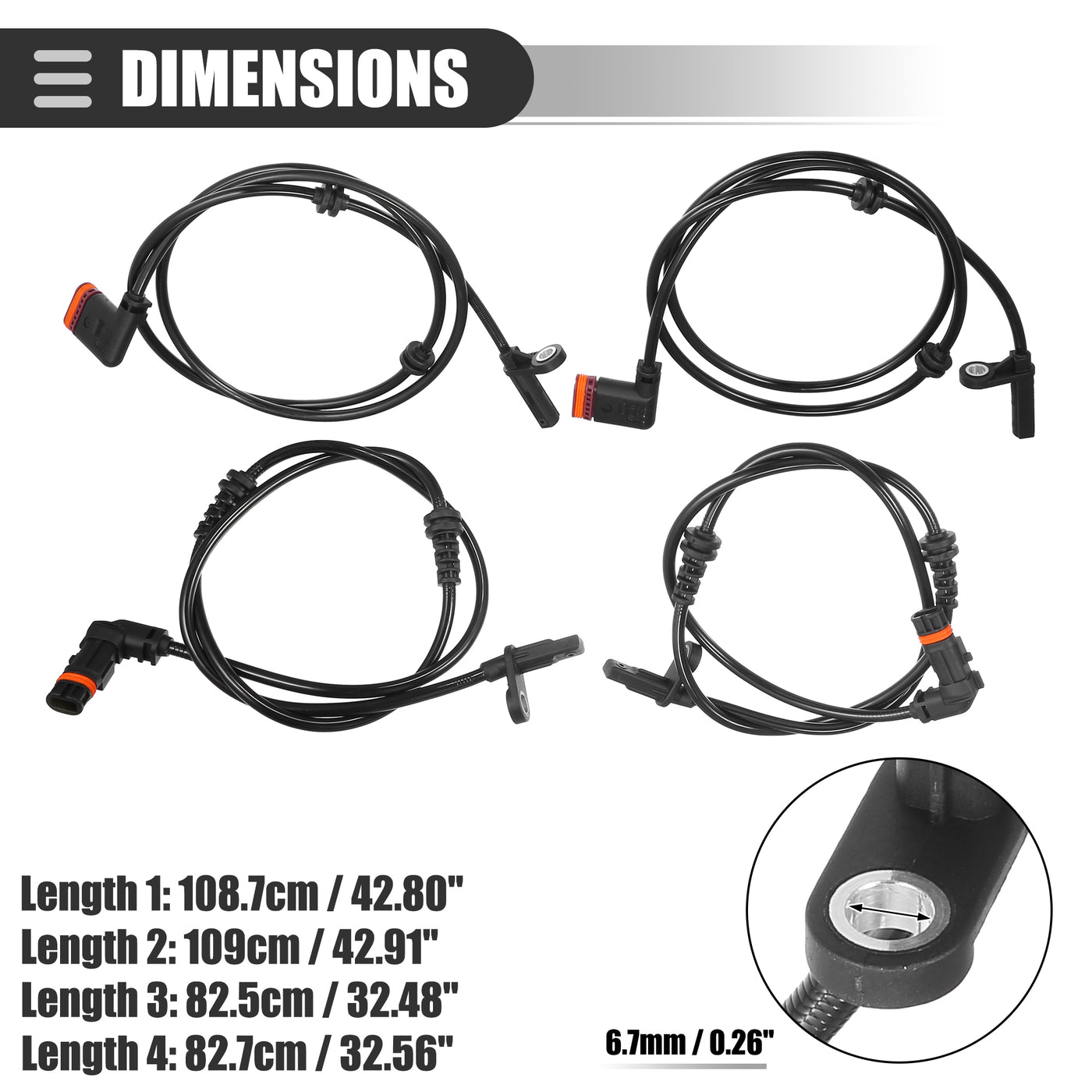 Motoforti Front Rear Left Right ABS Sensor, Wheel Speed Sensor, for Mercedes-Benz GLK350 GLK250 2013-2015, Plastic, No.2045401317/2049053105, Black, 4pcs