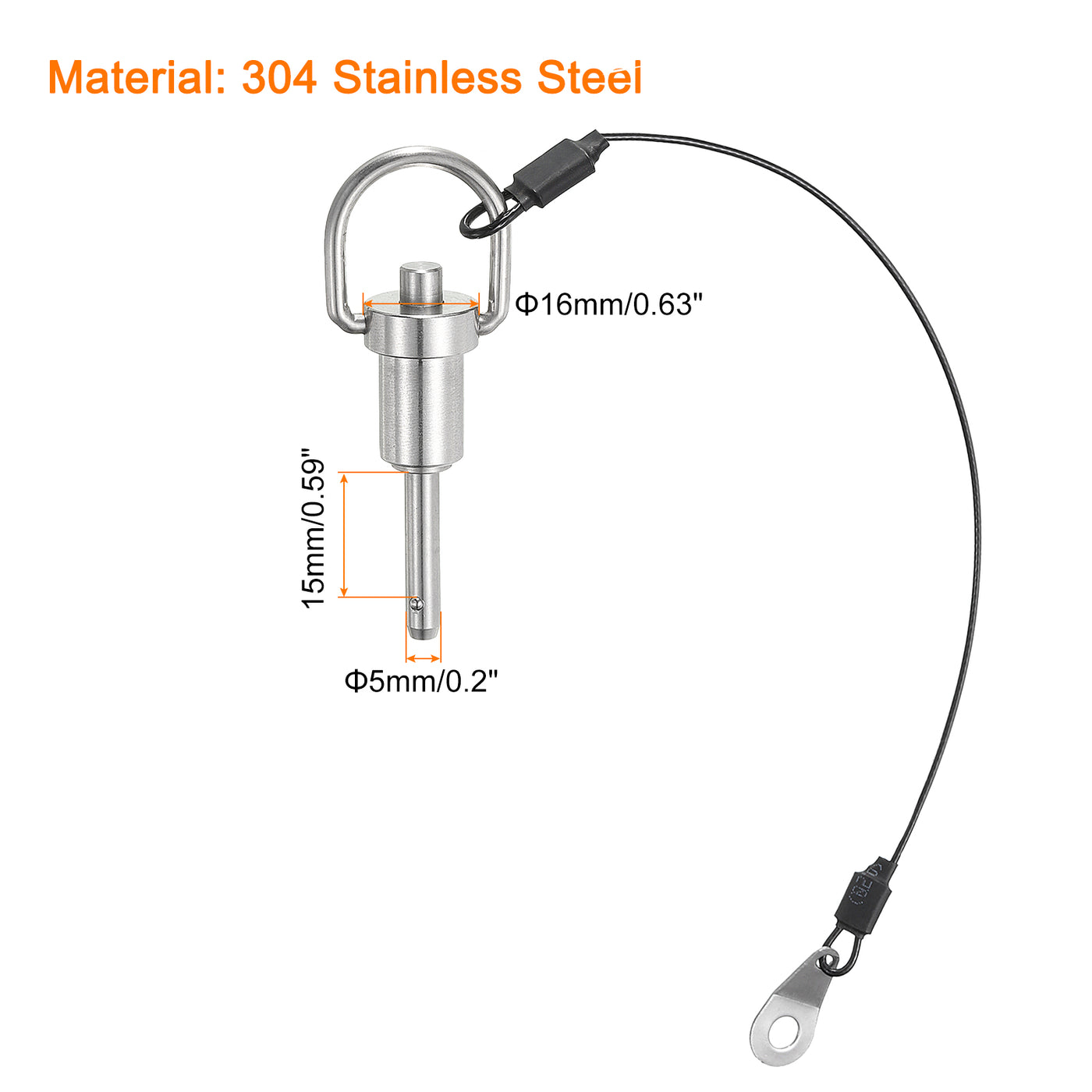 uxcell Uxcell Kugelverriegelungsstifte mit Knopfgriff, 5 mm Stift-Durchmesser, 15 mm Verwendungslänge, Schnellverschlussstift mit Sicherungsseil, 304 Edelstahl