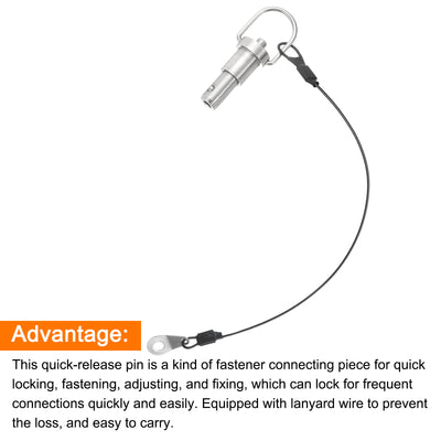 Harfington Uxcell Ball Locking Pins with Button Handle, 10mm Pin Dia. 10mm Usage Length Push-Button Quick Release Pin with Lanyard Cable, 304 Stainless Steel