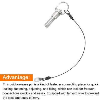 Harfington Uxcell Ball Locking Pins with Button Handle, 10mm Pin Dia. 15mm Usage Length Push-Button Quick Release Pin with Lanyard Cable, 304 Stainless Steel