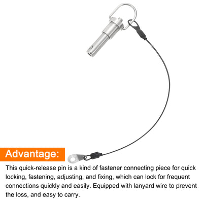 Harfington Uxcell Ball Locking Pins with Button Handle, 10mm Pin Dia. 20mm Usage Length Push-Button Quick Release Pin with Lanyard Cable, 304 Stainless Steel