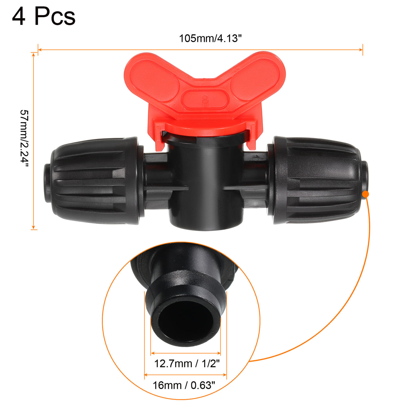 uxcell Uxcell 4Pcs Drip Irrigation Fittings Barbed Switch Valves for 1/2 Inch Tubing(16mm OD)