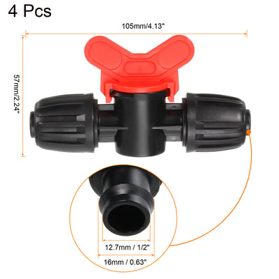 Harfington Uxcell 4Pcs Drip Irrigation Fittings Barbed Switch Valves for 1/2 Inch Tubing(16mm OD)