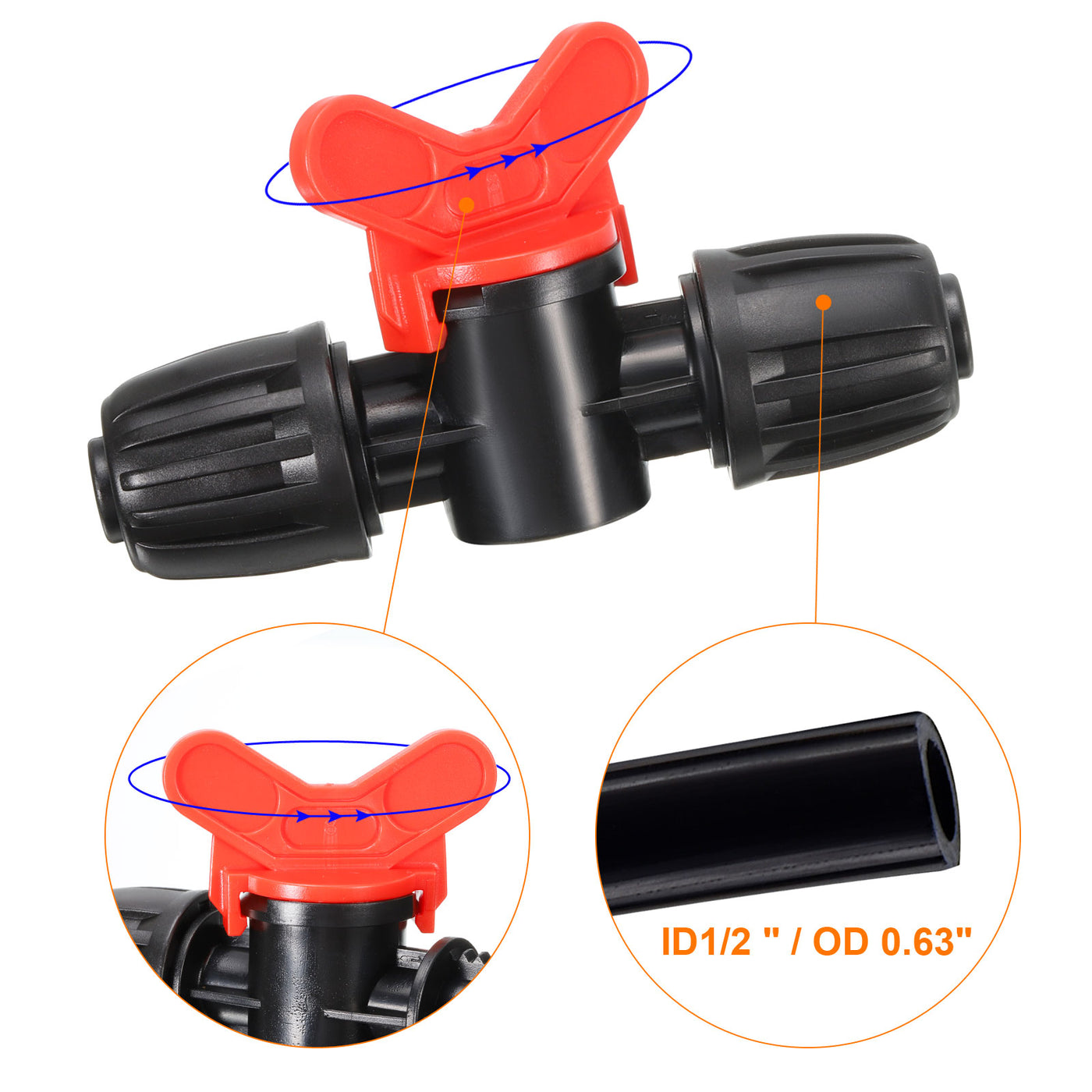 uxcell Uxcell 4Pcs Drip Irrigation Fittings Barbed Switch Valves for 1/2 Inch Tubing(16mm OD)