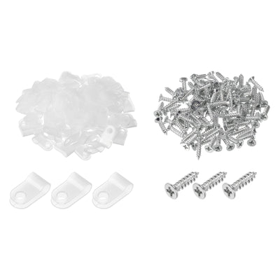 Harfington R-Type Cable Clip Wire Clamp, 5.3mm 0.21 Inch Nylon Clips White 200Pcs