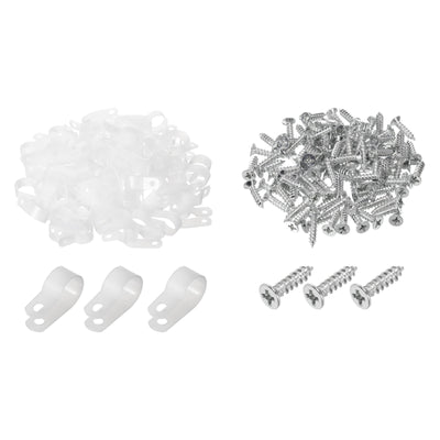 Harfington R-Type Cable Clip Wire Clamp, 16mm 0.63 Inch Nylon Clips White 200Pcs