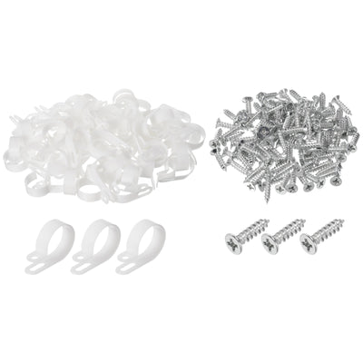 Harfington R-Type Cable Clip Wire Clamp, 30mm 1.18 Inch Nylon Clips White 100Pcs