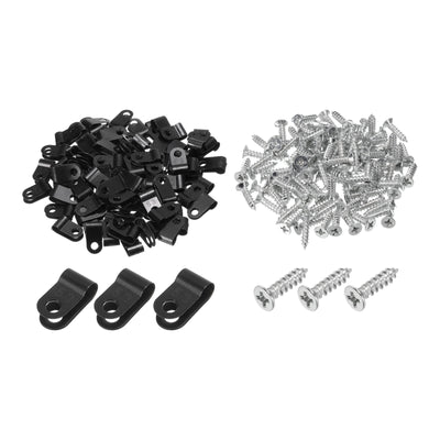 Harfington R-Type Cable Clip Wire Clamp, 5.3mm 0.21 Inch Nylon Clips Black 200Pcs