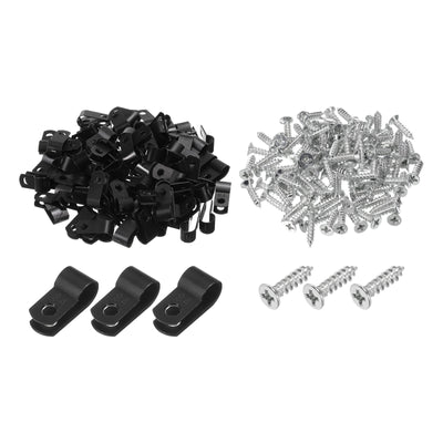 Harfington R-Type Cable Clip Wire Clamp, 8.4mm 0.33 Inch Nylon Clips Black 200Pcs