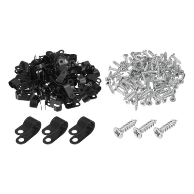 Harfington R-Type Cable Clip Wire Clamp, 10.4mm 0.41 Inch Nylon Clips Black 200Pcs