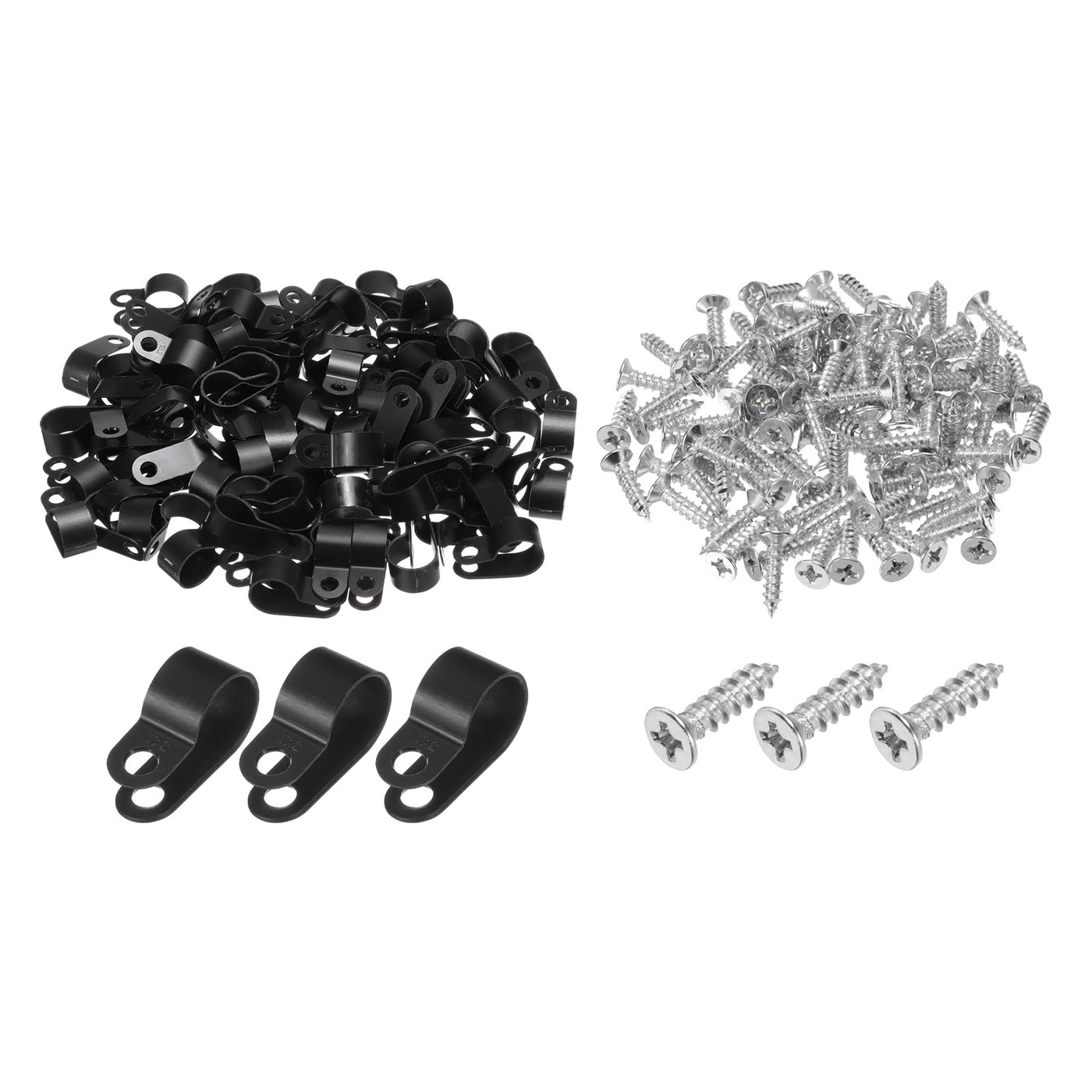 Harfington R-Type Cable Clip Wire Clamp, 13.2mm 0.52 Inch Nylon Clips Black 200Pcs