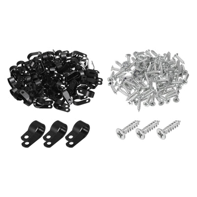 Harfington R-Type Cable Clip Wire Clamp, 16mm 0.63 Inch Nylon Clips Black 200Pcs