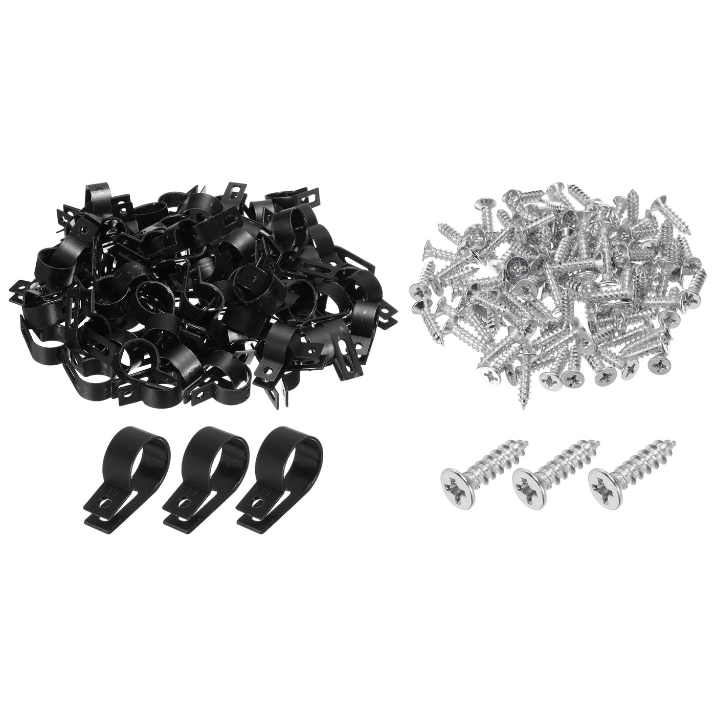 Harfington R-Type Cable Clip Wire Clamp, 19mm 0.75 Inch Nylon Clips Black 200Pcs