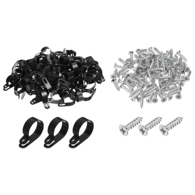 Harfington R-Type Cable Clip Wire Clamp, 30mm 1.18 Inch Nylon Clips Black 100Pcs