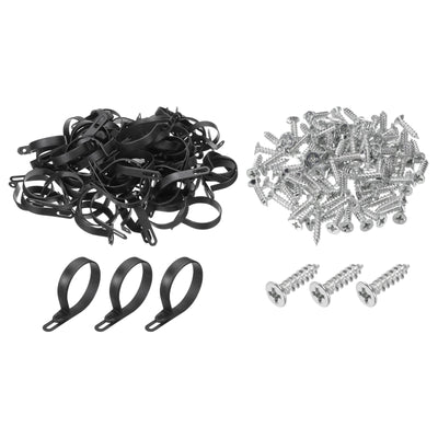 Harfington R-Type Cable Clip Wire Clamp, 50mm 1.97 Inch Nylon Clips Black 100Pcs