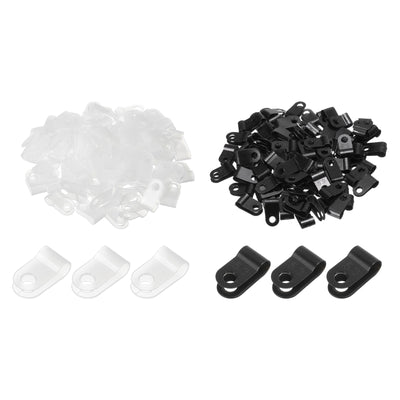 Harfington R-Type Cable Clip Wire Clamp, 5.3mm 0.21 Inch Nylon Clips White Black 200Pcs