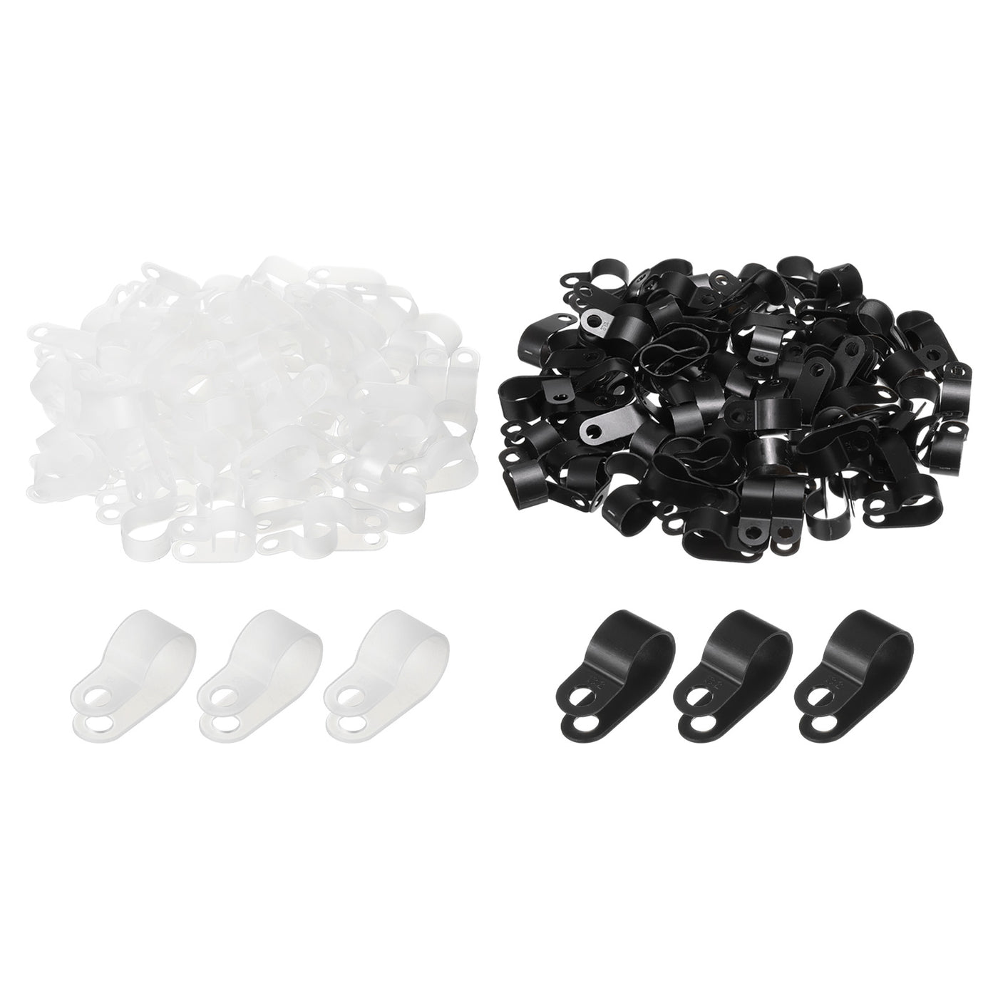 Harfington R-Type Cable Clip Wire Clamp, 13.2mm 0.52 Inch Nylon Clips White Black 200Pcs