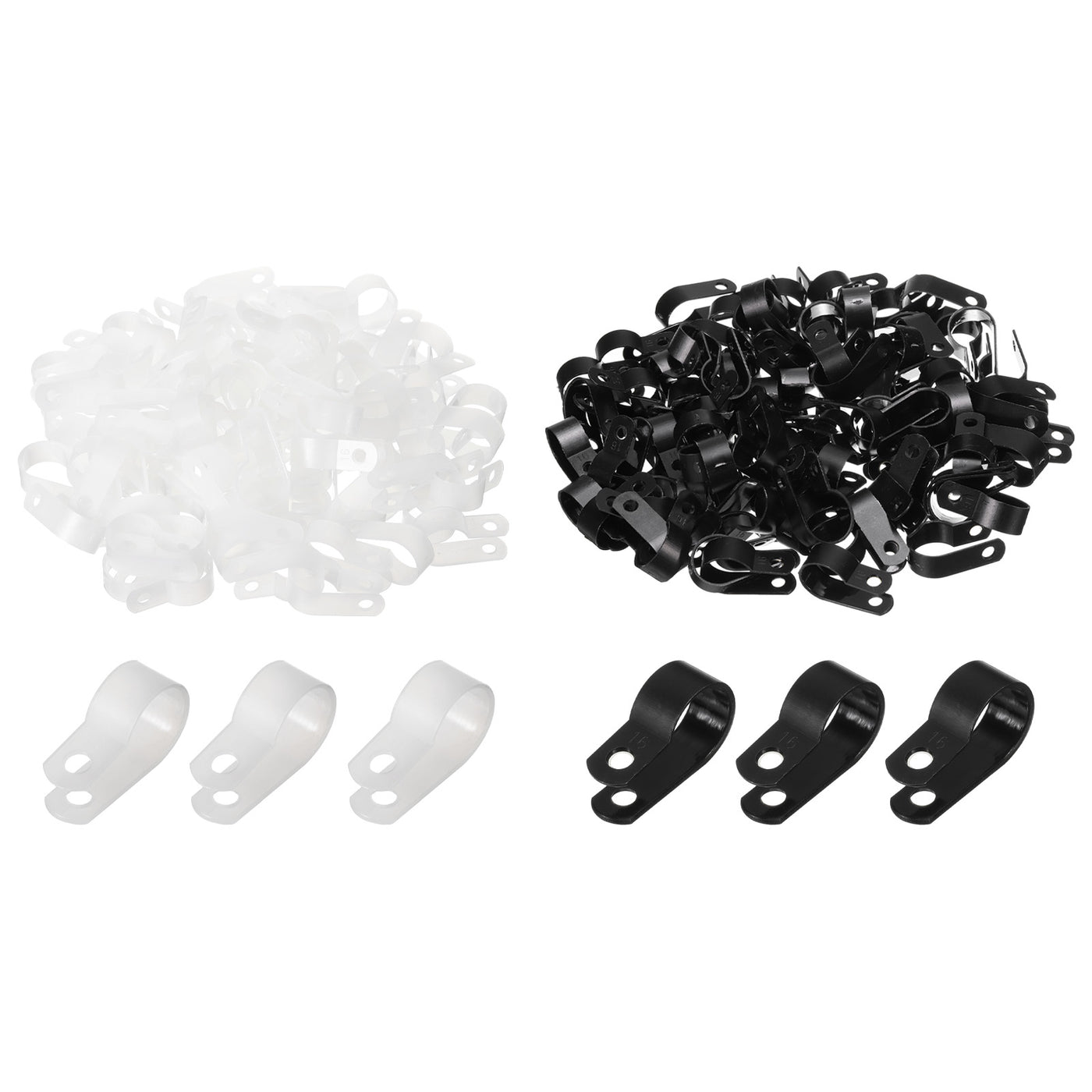 Harfington R-Type Cable Clip Wire Clamp, 16mm 0.63 Inch Nylon Clips White Black 200Pcs