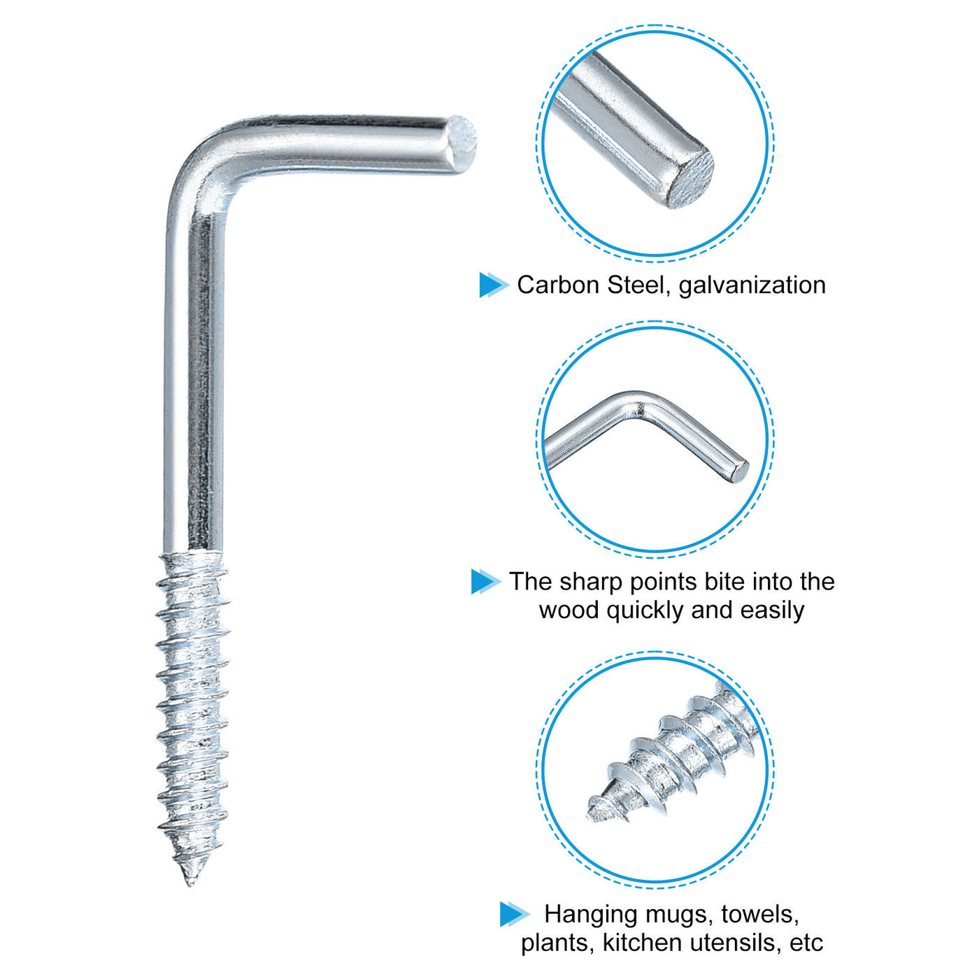 uxcell Uxcell 33mm/1.3" Ceiling Hooks Cup Hook Screw-in Hanger for Indoor and Outdoor 12pcs