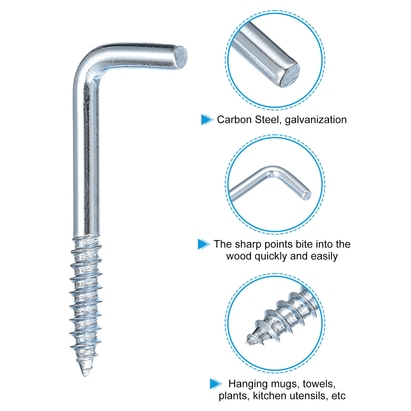 uxcell Uxcell 40mm/1.57" Ceiling Hooks Cup Hook Screw-in Hanger for Indoor and Outdoor 24pcs