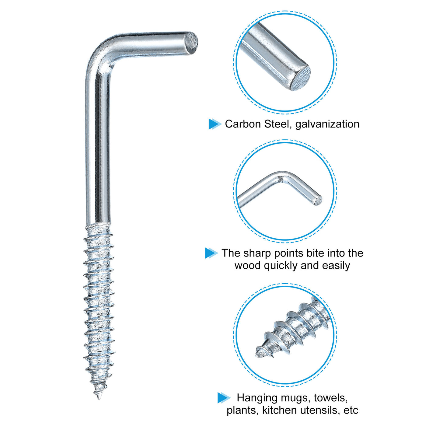 uxcell Uxcell 50mm/1.97" Ceiling Hooks Cup Hook Screw-in Hanger for Indoor and Outdoor 12pcs